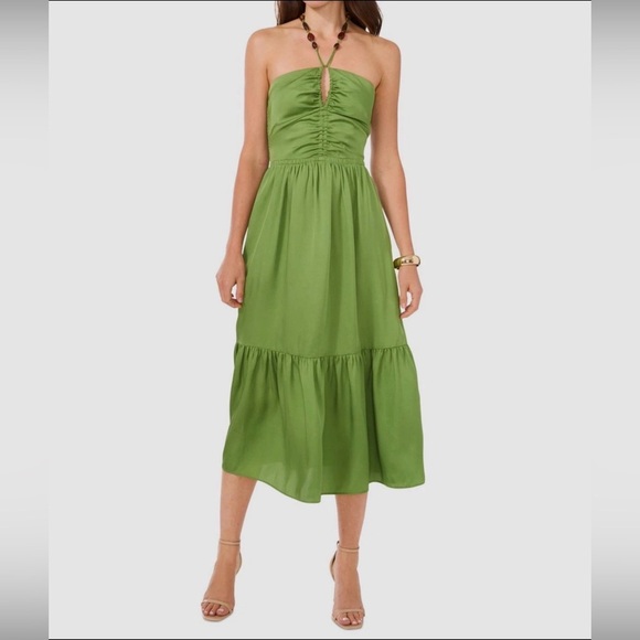 1. State Dresses & Skirts - NWT 1. State Women's Green Beaded Cutout Self-Tie Halter A-Line Dress Size 2
